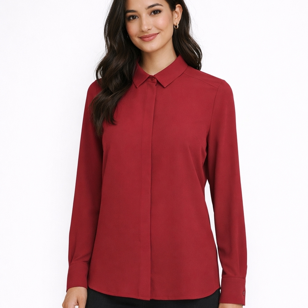 Le Chateau Blouse Women's Medium Pink Red Button Down Sheer Barbiecore Feminine